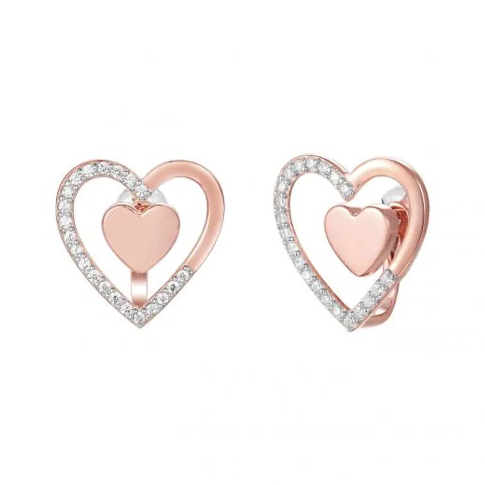 Sterling Silver Cubic Zirconia Double Heart Earrings