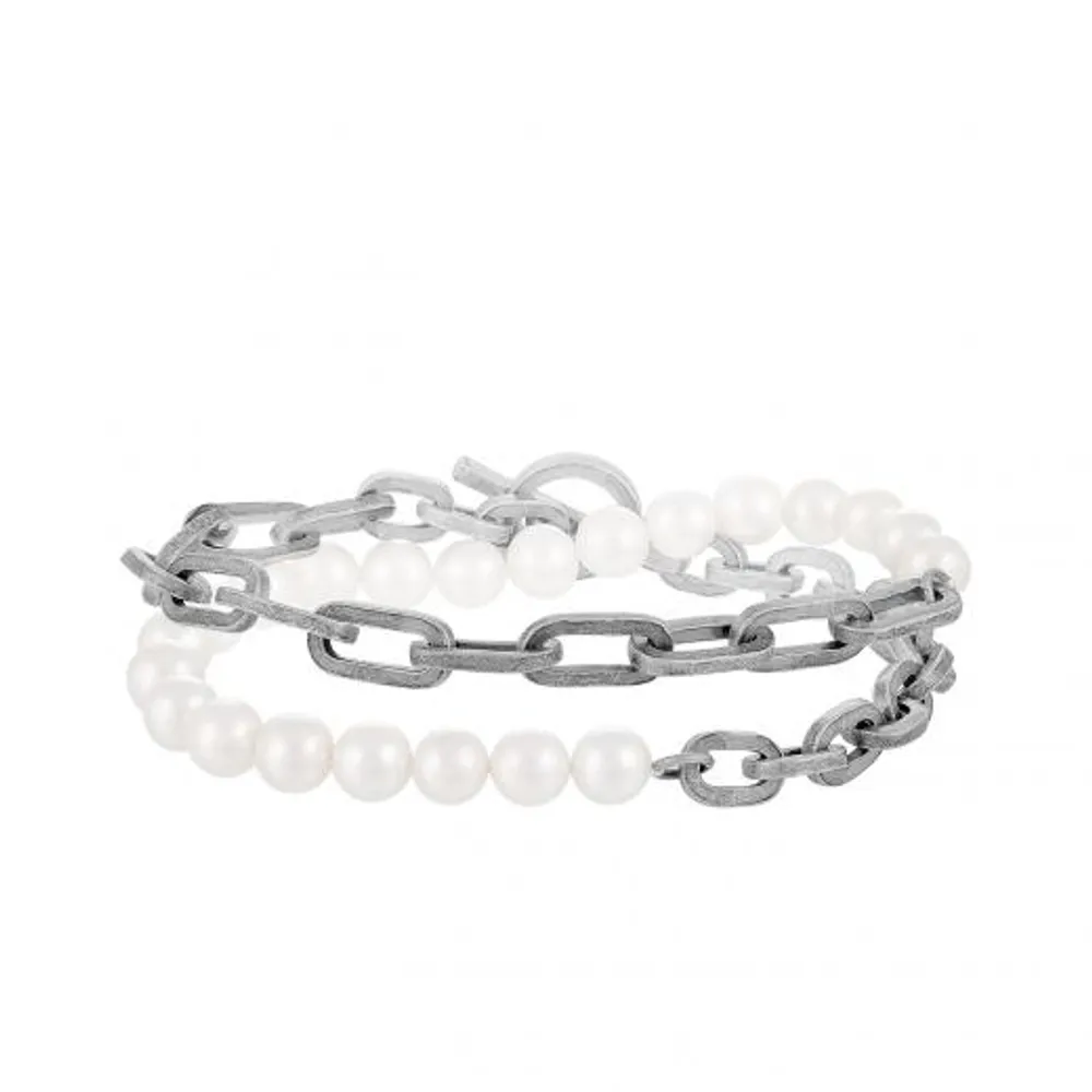 Sterling Silver 8-9mm White Freshwater Pearl Bracelet