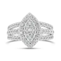 10K White Gold Diamond Marquise Shaped Fashion Ring 1.50CTW I2/HIJ