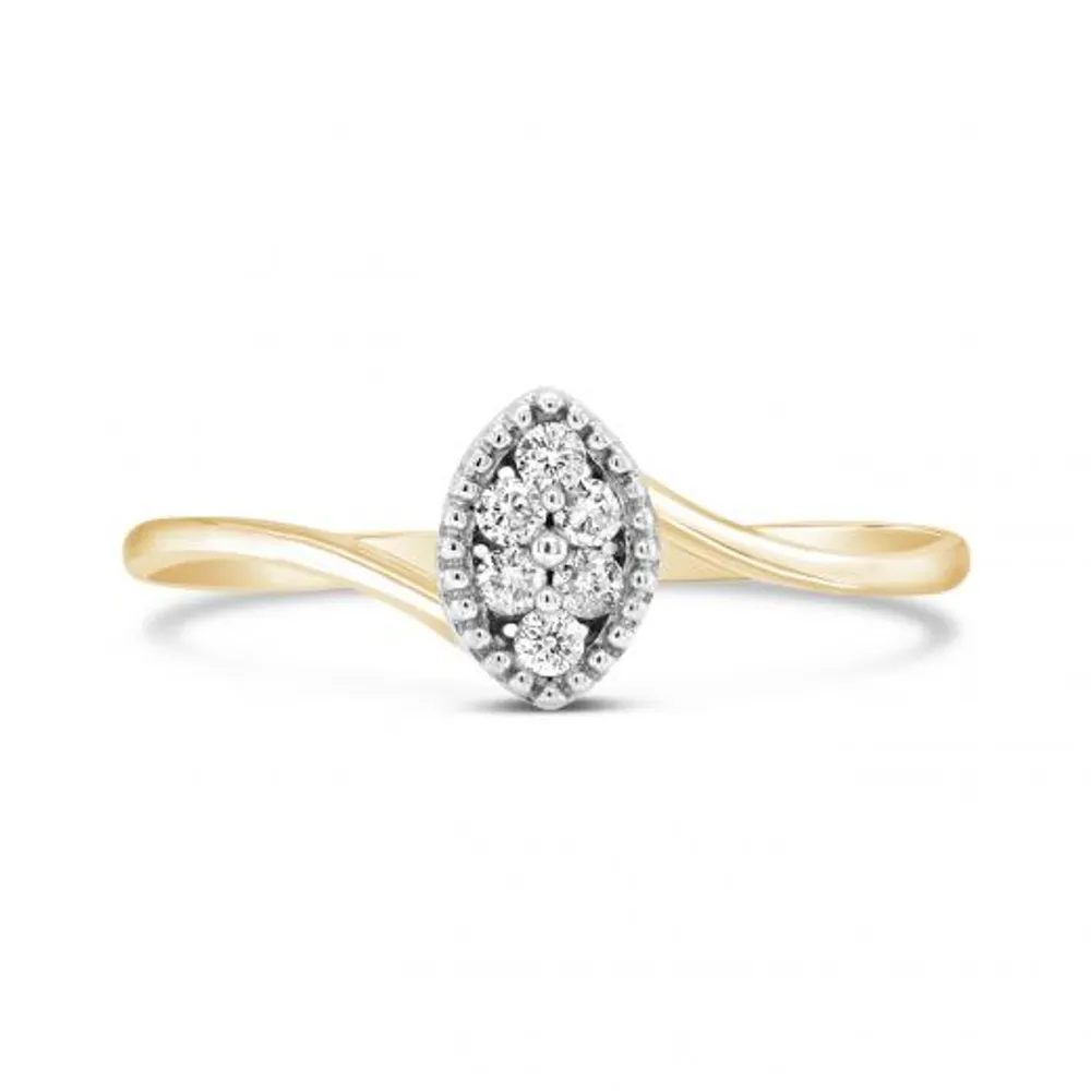 10K Yellow Gold 0.10CTW Diamond Marquise Shaped Promise Ring