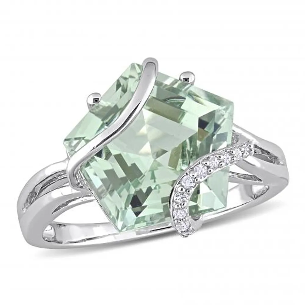 Julianna B Sterling Silver Green Quartz & Diamond Ring