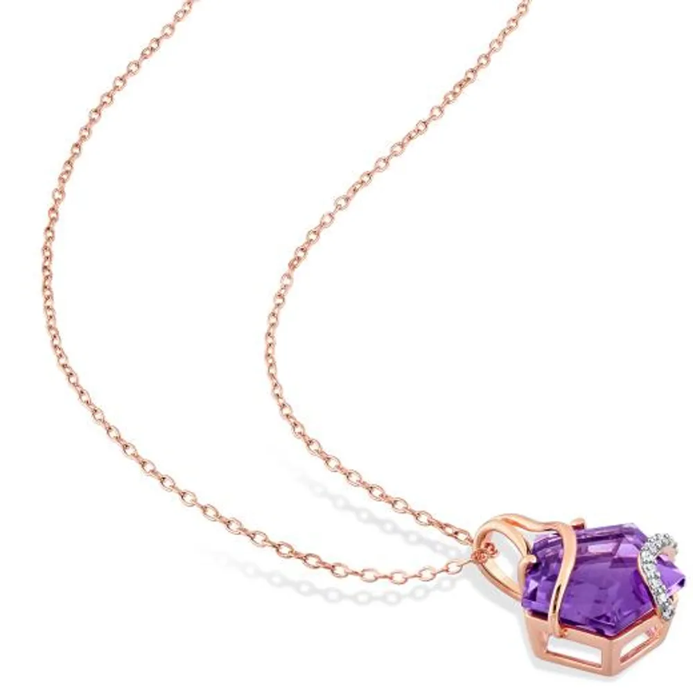 Julianna B Rose Plated Sterling Silver Amethyst and Diamond Pendant