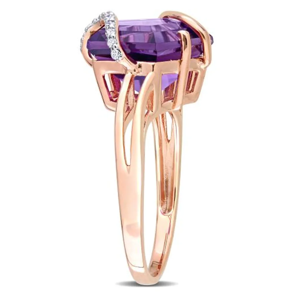 Julianna B Rose Plated Sterling Silver Amethyst and Diamond Ring