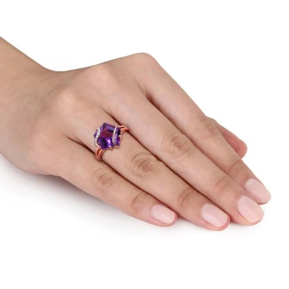 Julianna B Rose Plated Sterling Silver Amethyst and Diamond Ring