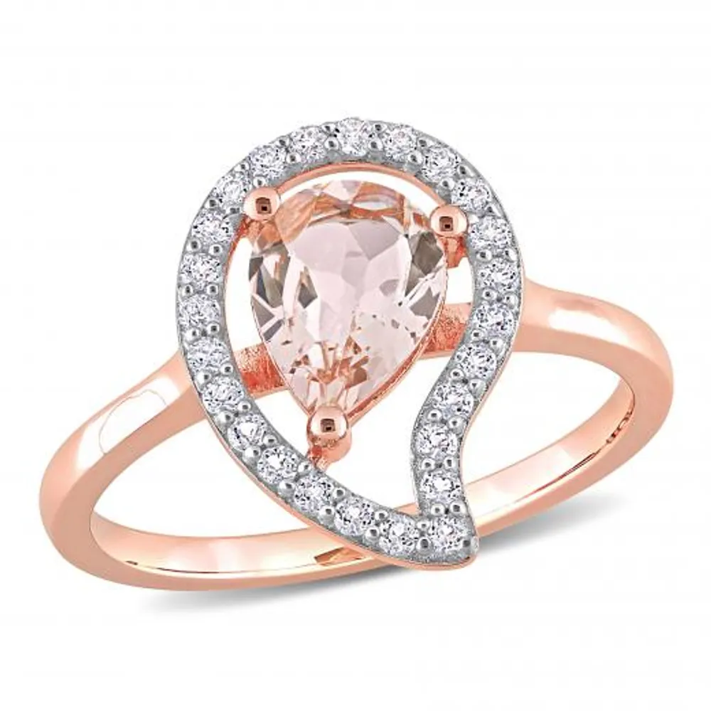 Julianna B Rose Plated Sterling Silver Morganite and White Topaz Ring