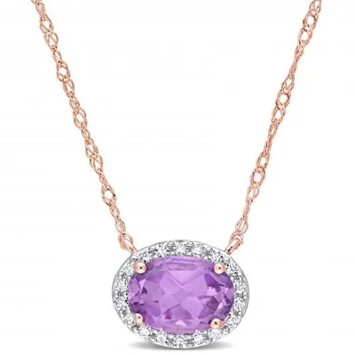 Julianna B 10K Rose Gold Oval Amethyst and Diamond Necklace
