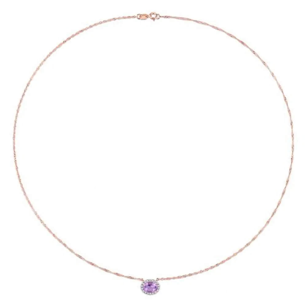 Julianna B 10K Rose Gold Oval Amethyst and Diamond Necklace