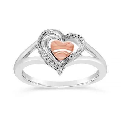 Sterling Silver 10K Rose Gold Diamond Accent Heart Promise Ring