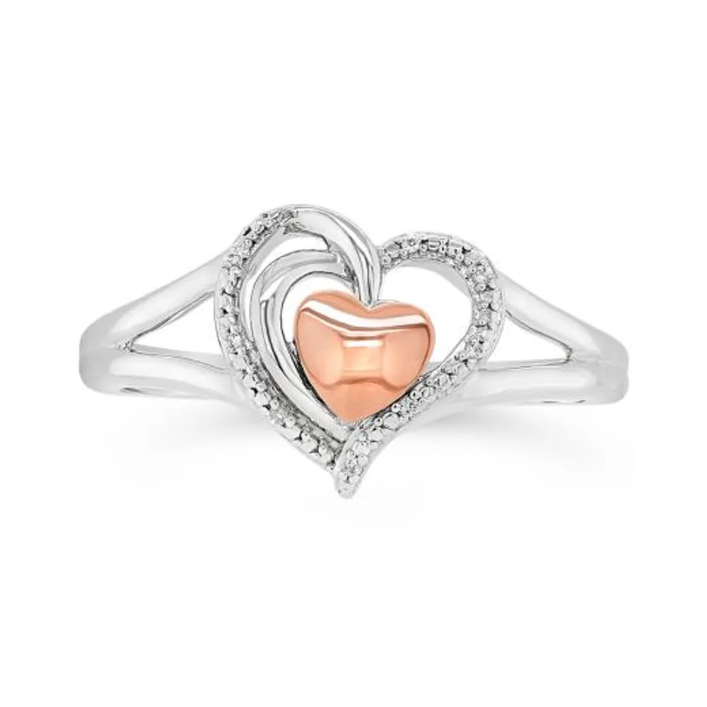 Sterling Silver 10K Rose Gold Diamond Accent Heart Promise Ring