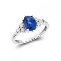 10K White Gold Created Sapphire and 0.09CTW Diamond Ring