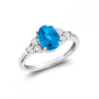 10K White Gold Blue Topaz and 0.09CTW Diamond Ring