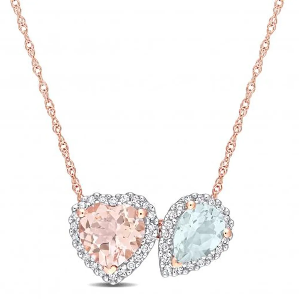 Julianna B 10K Rose Gold Morganite and Blue Topaz and Diamond Necklace