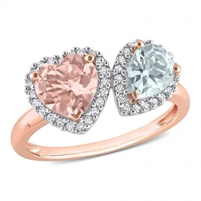 Julianna B 10K Rose Gold Morganite, Aquamarine & Diamond Ring