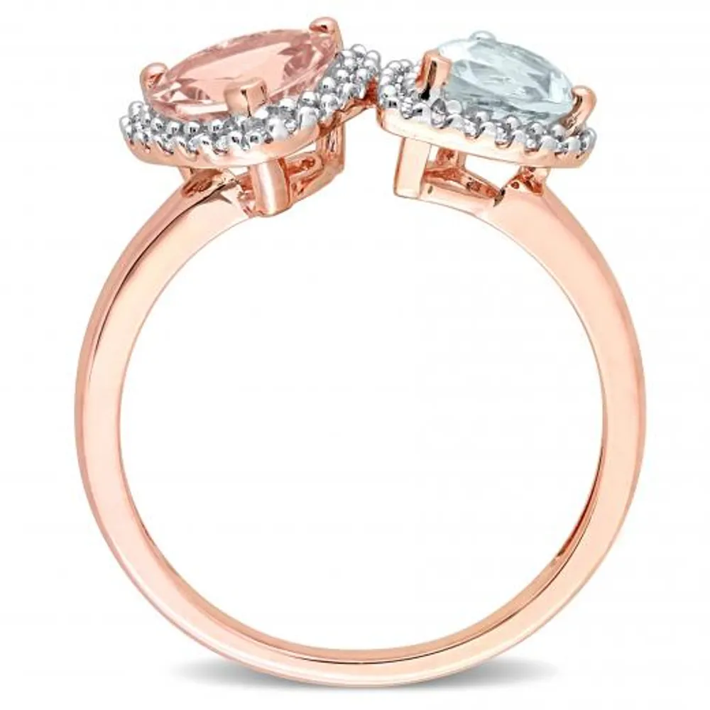 Julianna B 10K Rose Gold Morganite, Aquamarine & Diamond Ring