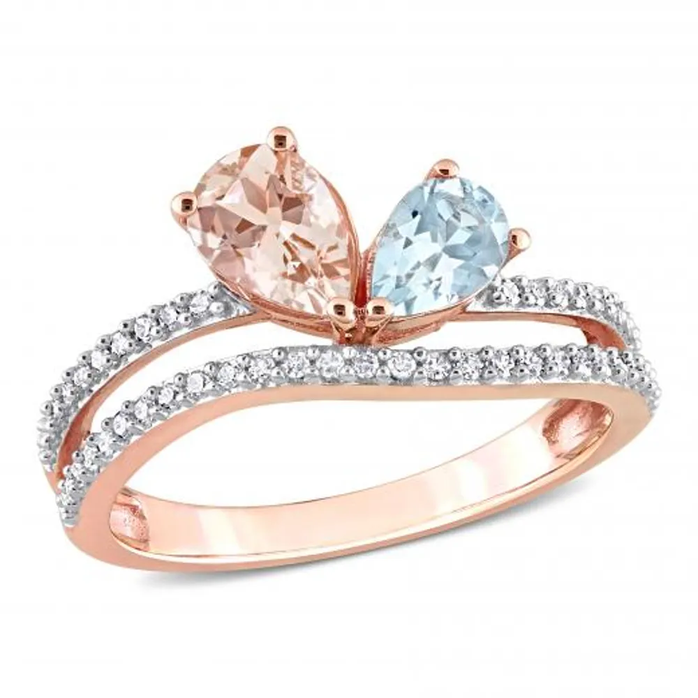 Julianna B 10K Rose Gold Morganite and Aquamarine Diamond Ring