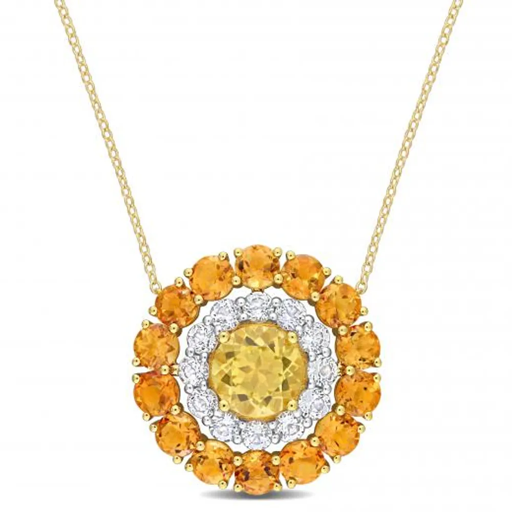 Julianna B Sterling Silver 18K Gold Plated Citrine and White Topaz 18" Pendant