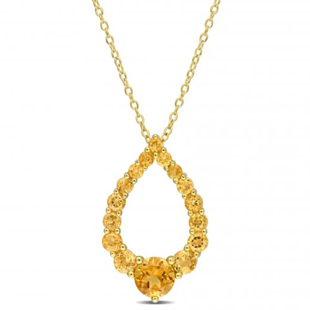 Julianna B Sterling Silver 18K Gold Plated Citrine 18" Teardrop Pendant