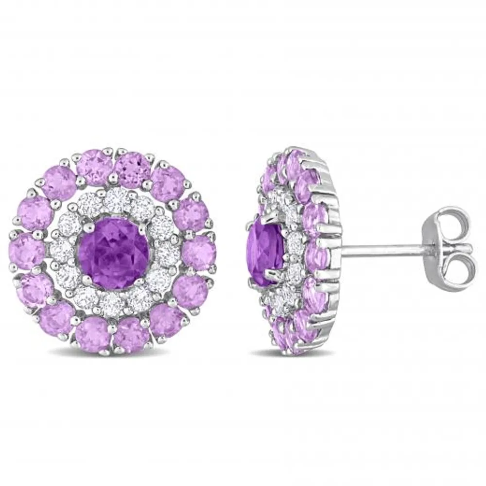 Julianna B Sterling Silver Amethyst and White Topaz Stud Earrings