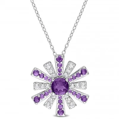 Julianna B Sterling Silver Amethyst and White Topaz 18" Pendant