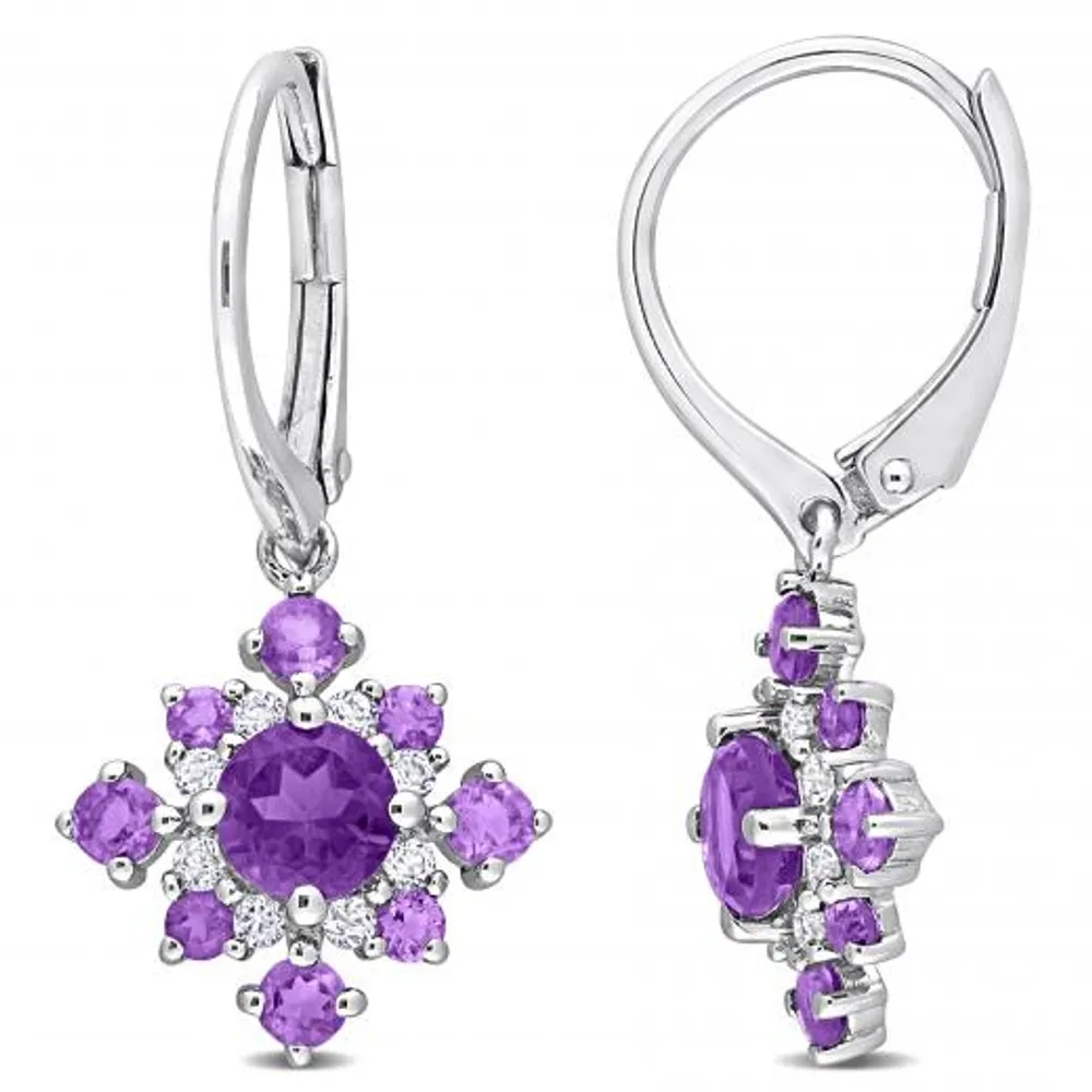 Julianna B Sterling Silver Amethyst and White Topaz Drop Earrings