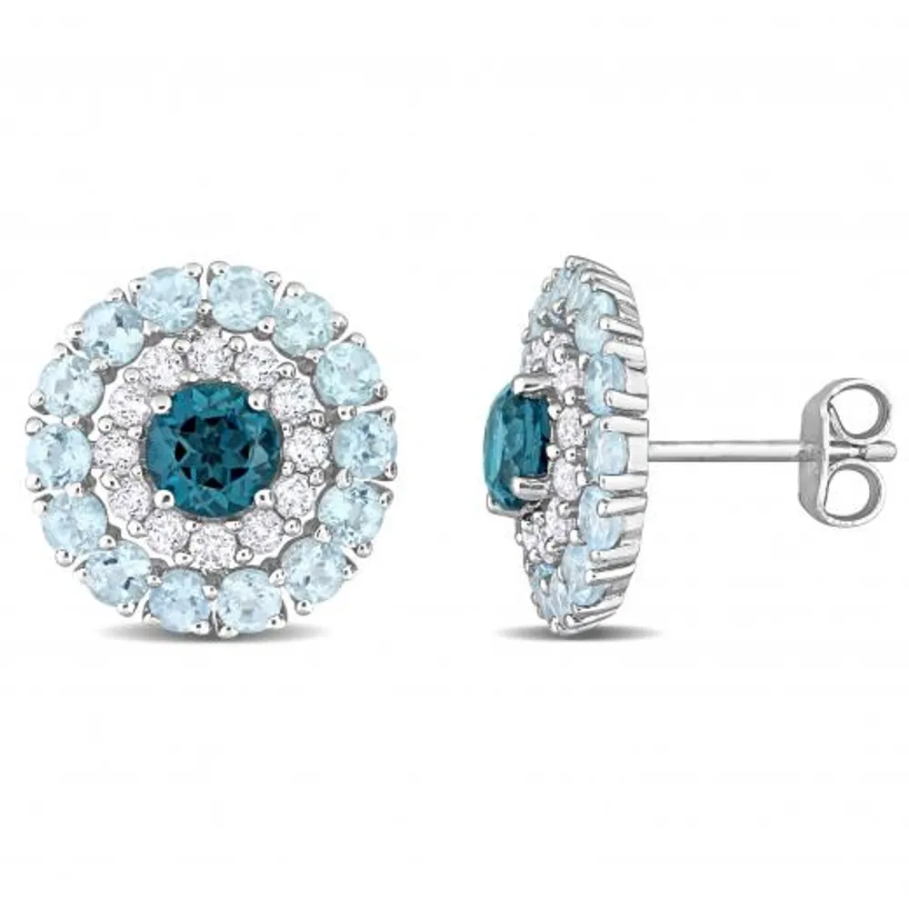 Julianna B Sterling Silver Topaz Double Halo Stud Earrings