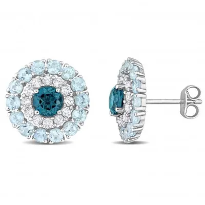 Julianna B Sterling Silver Topaz Double Halo Stud Earrings