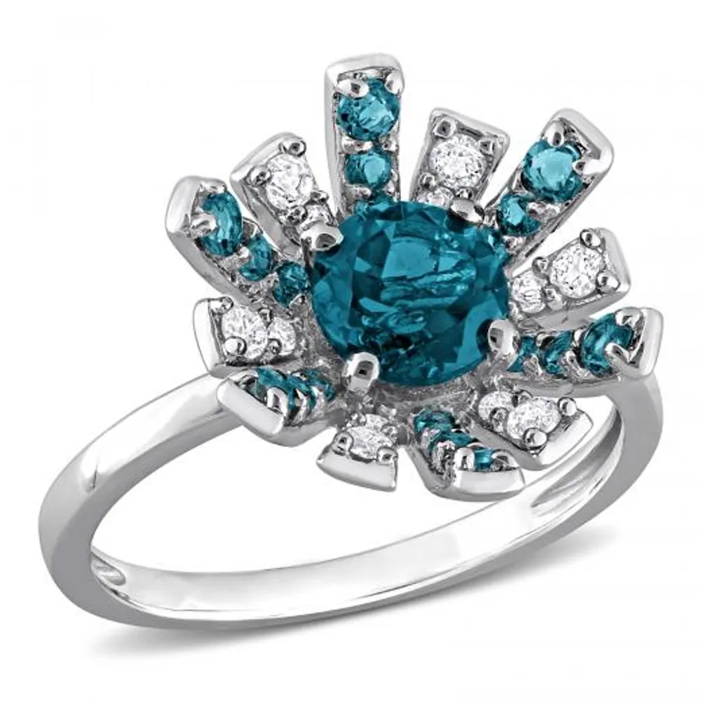 Julianna B Sterling Silver London Blue Topaz and White Topaz Ring