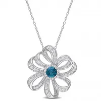 Julianna B Sterling Silver London Blue Topaz and White Topaz Flower Necklace