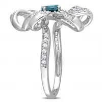 Julianna B Sterling Silver London Blue Topaz & White Topaz Flower Cocktail Ring