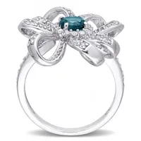 Julianna B Sterling Silver London Blue Topaz & White Topaz Flower Cocktail Ring