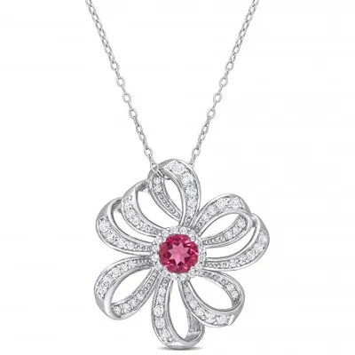 Julianna B Sterling Silver Pink Topaz and White Topaz Flower Necklace