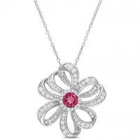 Julianna B Sterling Silver Pink Topaz and White Topaz Flower Necklace