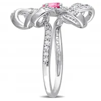 Julianna B Sterling Silver Pink Topaz and White Topaz Flower Cocktail Ring