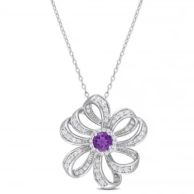 Julianna B Sterling Silver African Amethyst and White Topaz Flower Necklace