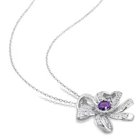 Julianna B Sterling Silver African Amethyst and White Topaz Flower Necklace