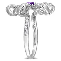 Julianna B Sterling Silver African Amethyst and White Topaz Flower Cocktail Ring