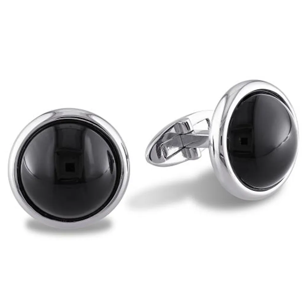 Julianna B Sterling Silver Black Onyx Bezel Set Cufflinks