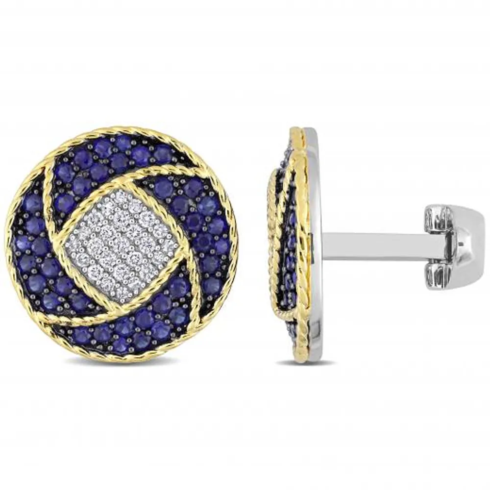 Julianna B Two-Tone Sterling Silver Diamond and Created Blue Sapphire Cufflinks