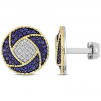 Julianna B Two-Tone Sterling Silver Diamond and Created Blue Sapphire Cufflinks