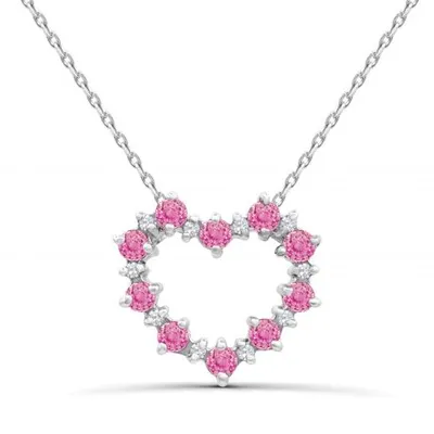 Sterling Silver Created Pink & White Sapphire Heart Necklace