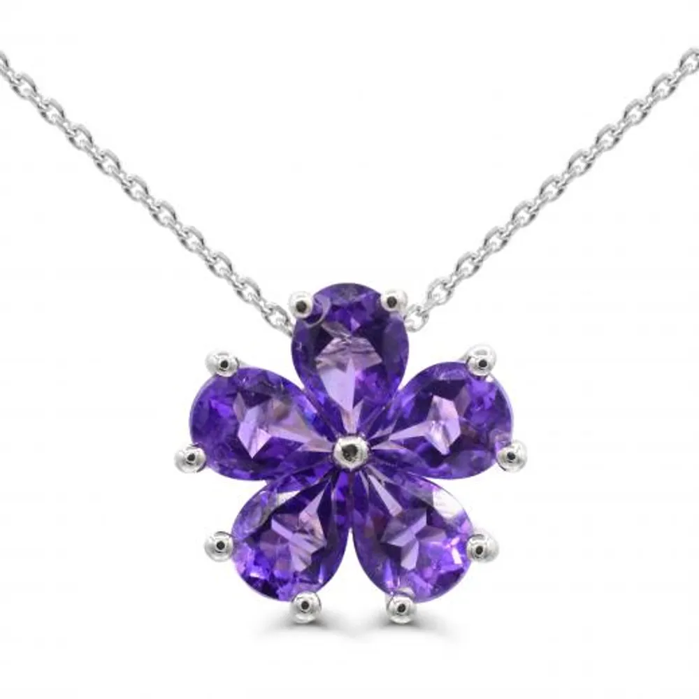 Sterling Silver Amethyst Flower Necklace