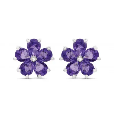 Sterling Silver Amethyst and Diamond Flower Earrings