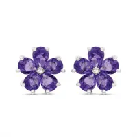 Sterling Silver Amethyst and Diamond Flower Earrings