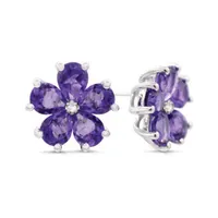 Sterling Silver Amethyst and Diamond Flower Earrings