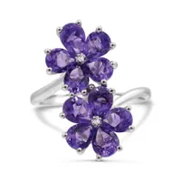 Sterling Silver Amethyst & Diamonds Flower Ring