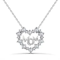 Sterling Silver Created White Sapphire Mom Heart Necklace