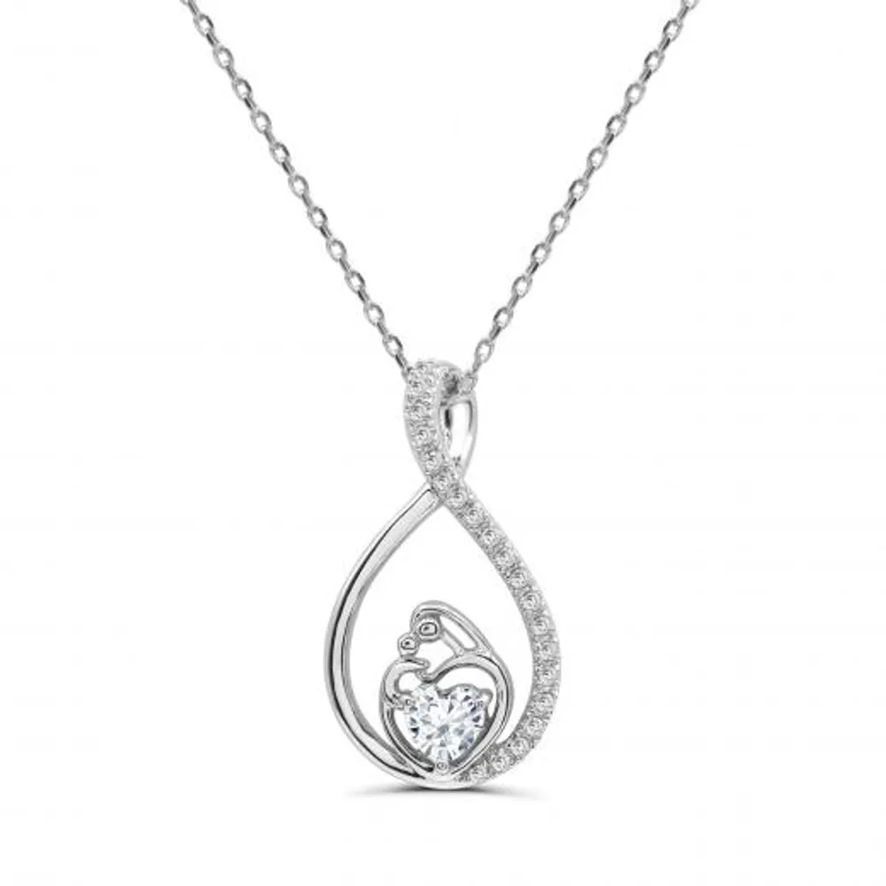 Sterling Silver Created White Sapphire Mother/Child Pendant