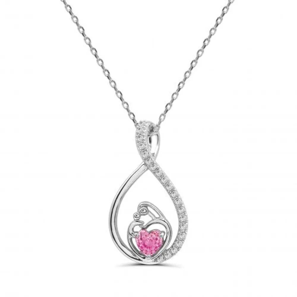 Sterling Silver Created Pink & White Sapphire Mother/Child Pendant