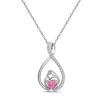 Sterling Silver Created Pink & White Sapphire Mother/Child Pendant