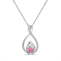 Sterling Silver Created Pink & White Sapphire Mother/Child Pendant
